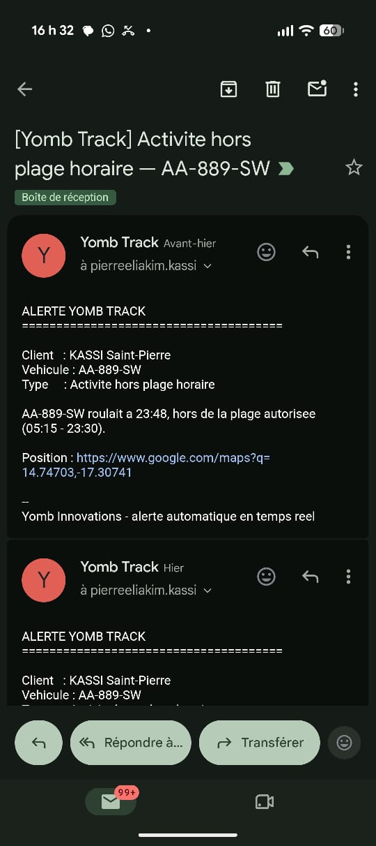 Alerte activité hors plage horaire