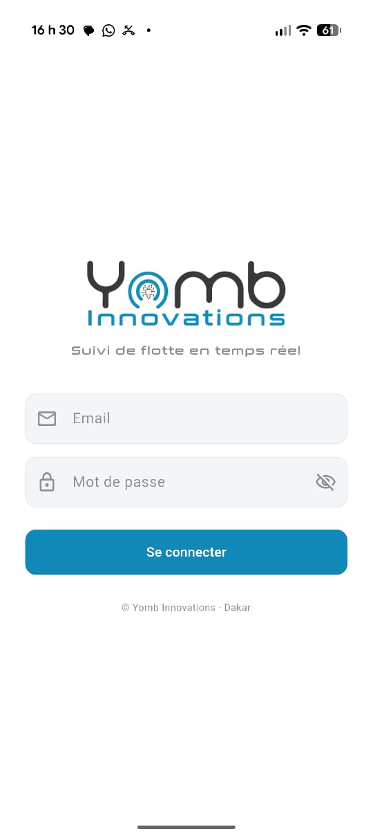 Écran de connexion de l'application mobile