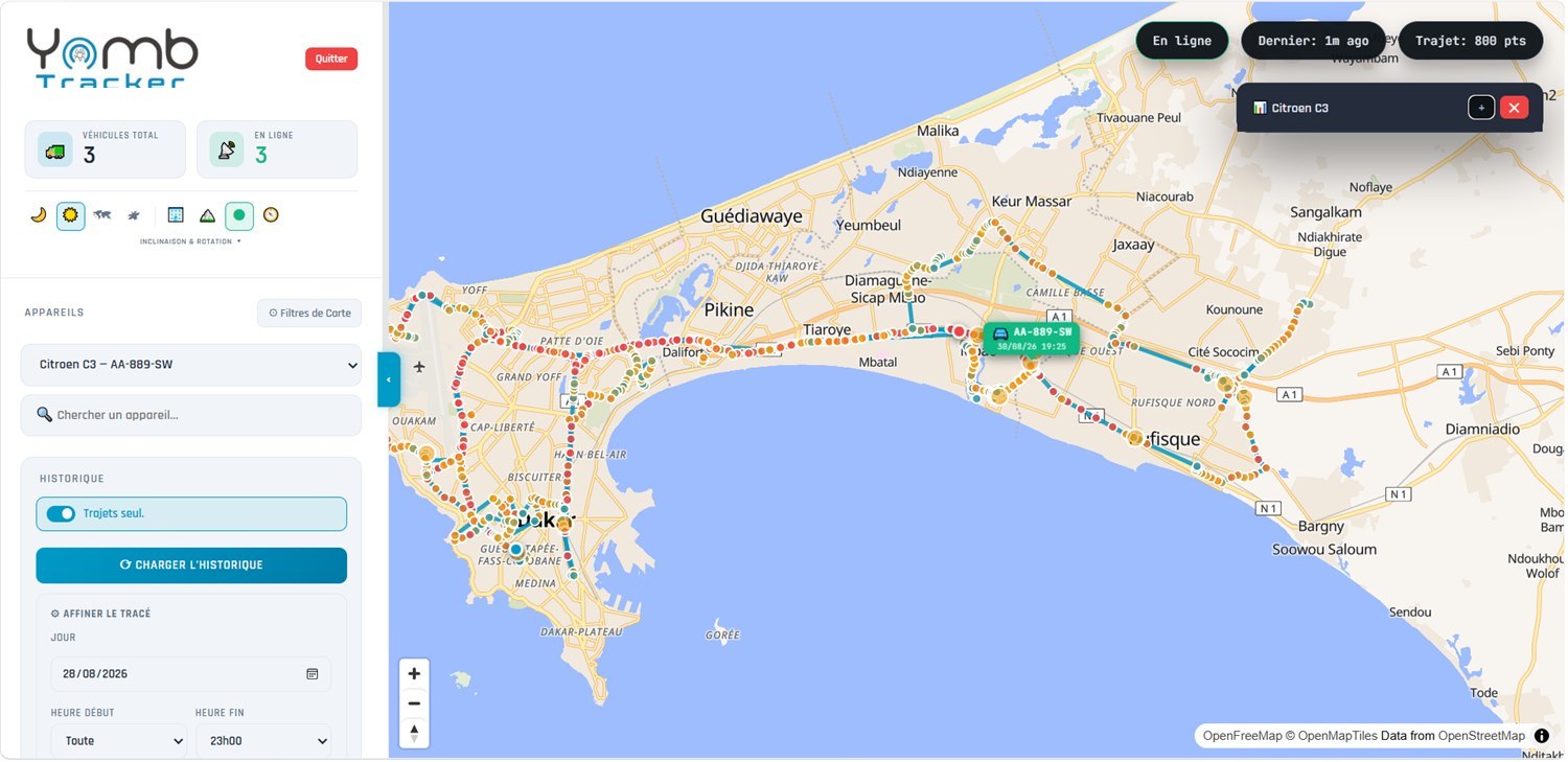 Carte temps réel de la flotte à Dakar